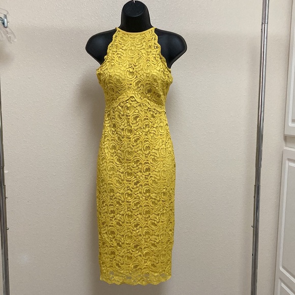 Zara Yellow Lace Overlay Dress - Picture 10 of 15